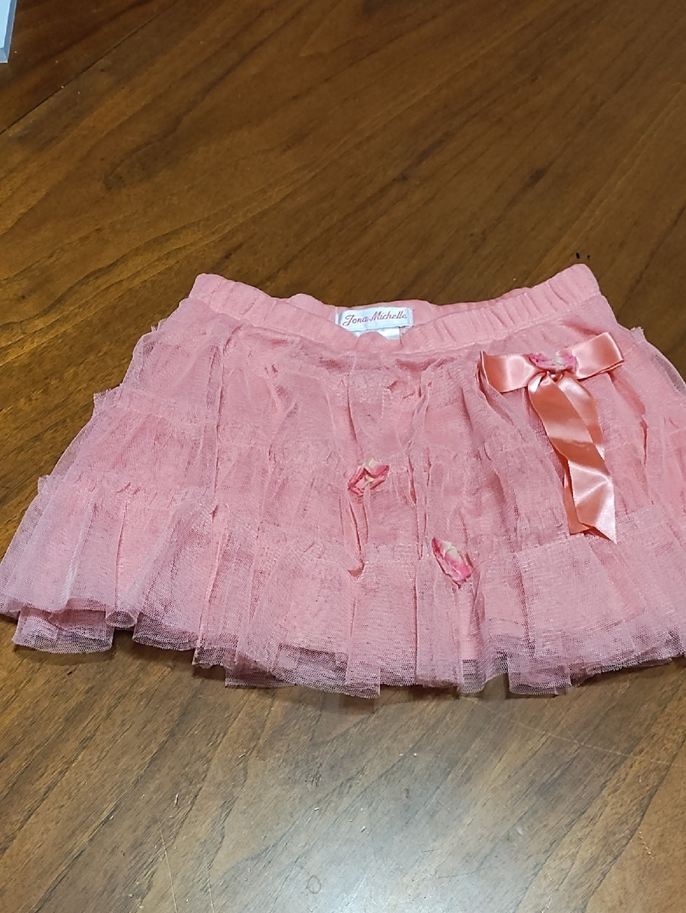 Jona Michelle Girls' Ruffle Tulle Skirt Coral Satin Bow Flower Petals, Size 4